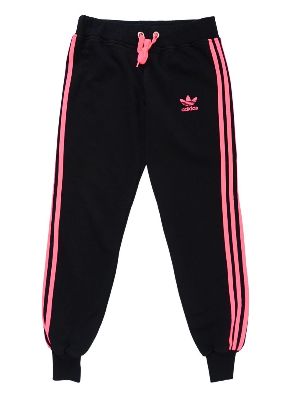 Adidas Women's Black Track Pants with Pink Side Stripes